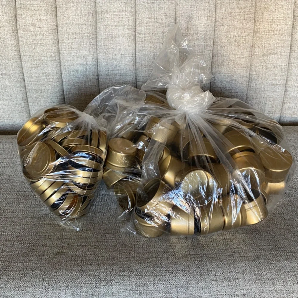 Set of 25, 4 oz Gold Metal Tins with Covers
